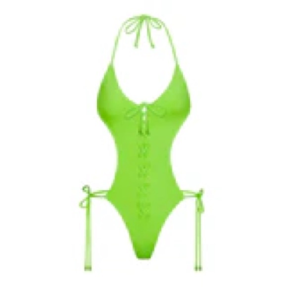 SKIMS SWIM LACE UP MONOKINI | NEON GREEN / XS NEVER WORN NWT - Picture 3 of 11